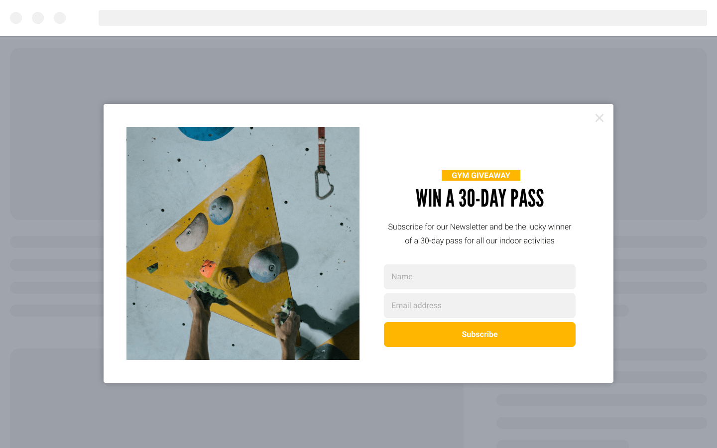 Gym Pass Giveaway Newsletter Popup Form