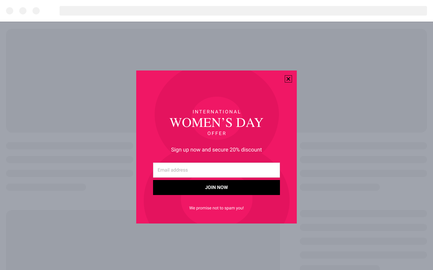 International Women’s Day Discount Opt-in Popup Form