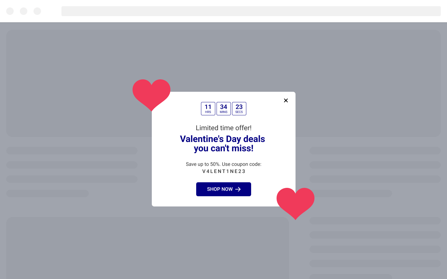 Promote Valentine’s Day Limited Sale With a Countdown Timer Popup
