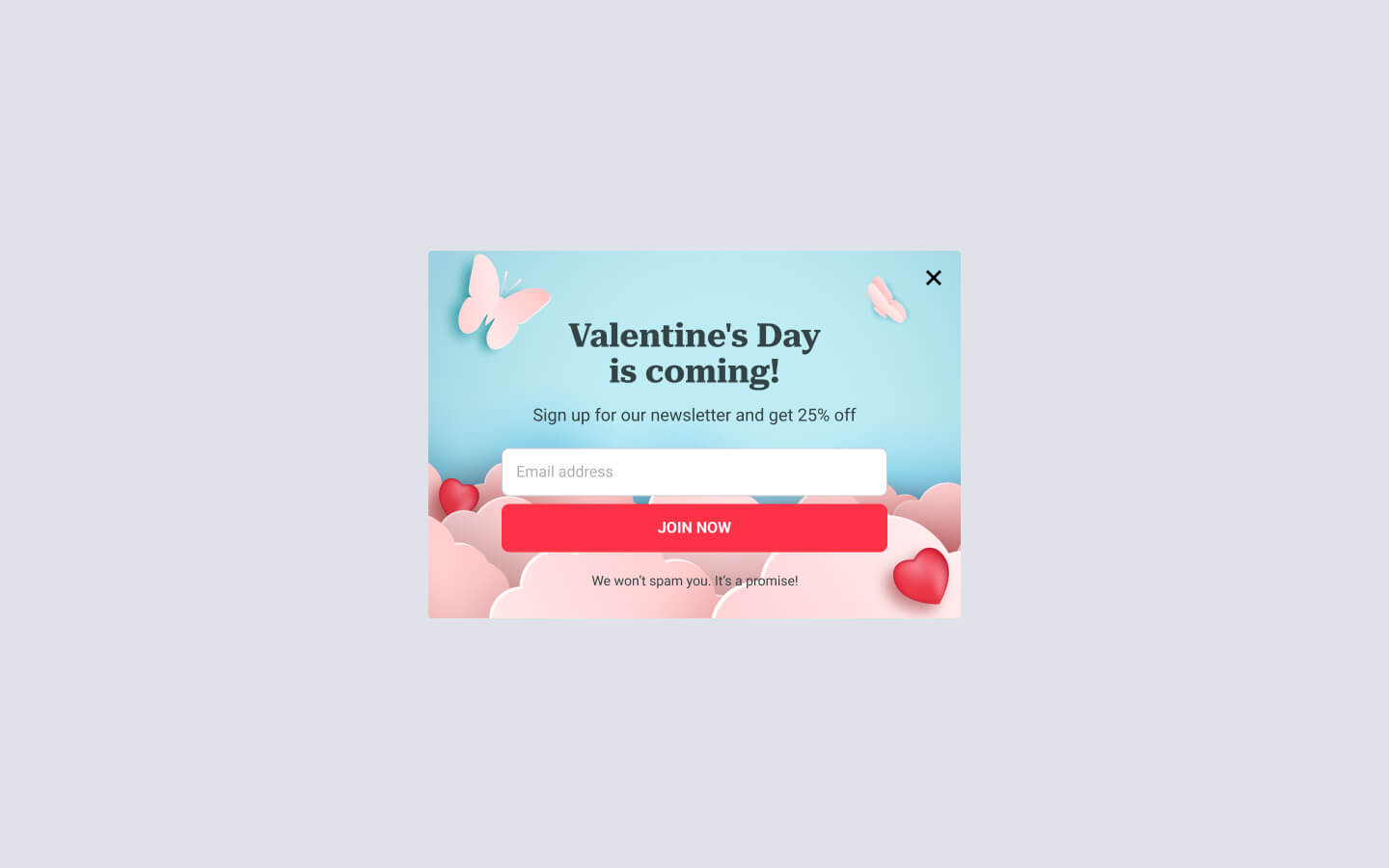 Grow your Email List by Announcing Upcoming Valentine’s Day Sales with a Form Popup